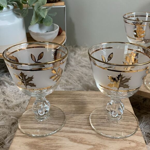 Vintage Golden Foliage Libby 8982 4oz Cocktail Glasses Set Of 6 Made In USA - Picture 5 of 17